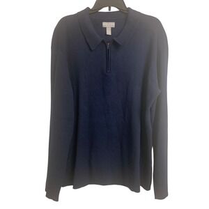 Hickey Freeman  XXL Navy‎ Blue Heavy Ribbed Knit Quarter Zip Polo Sweater